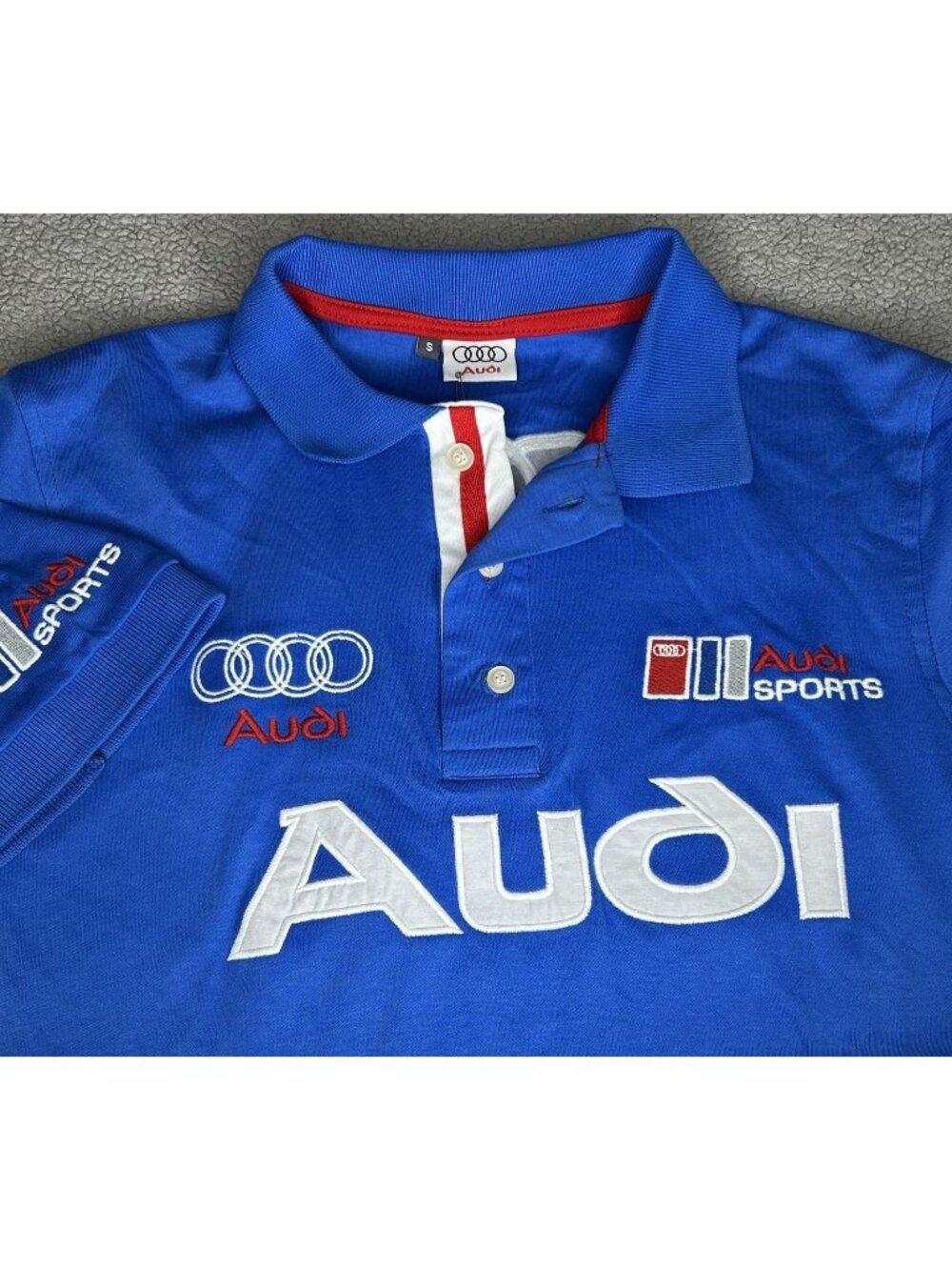 Audi Polo Shirt Mens Small Blue Audi Sport Racing Motorsport Embroidered Cotton